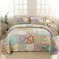 Vista 13 de vctops - Juego de edredón acolchado floral bordado de 2 piezas, 100% algodón, reversible, 1 edredón y 1 funda de almohada (café, individual)