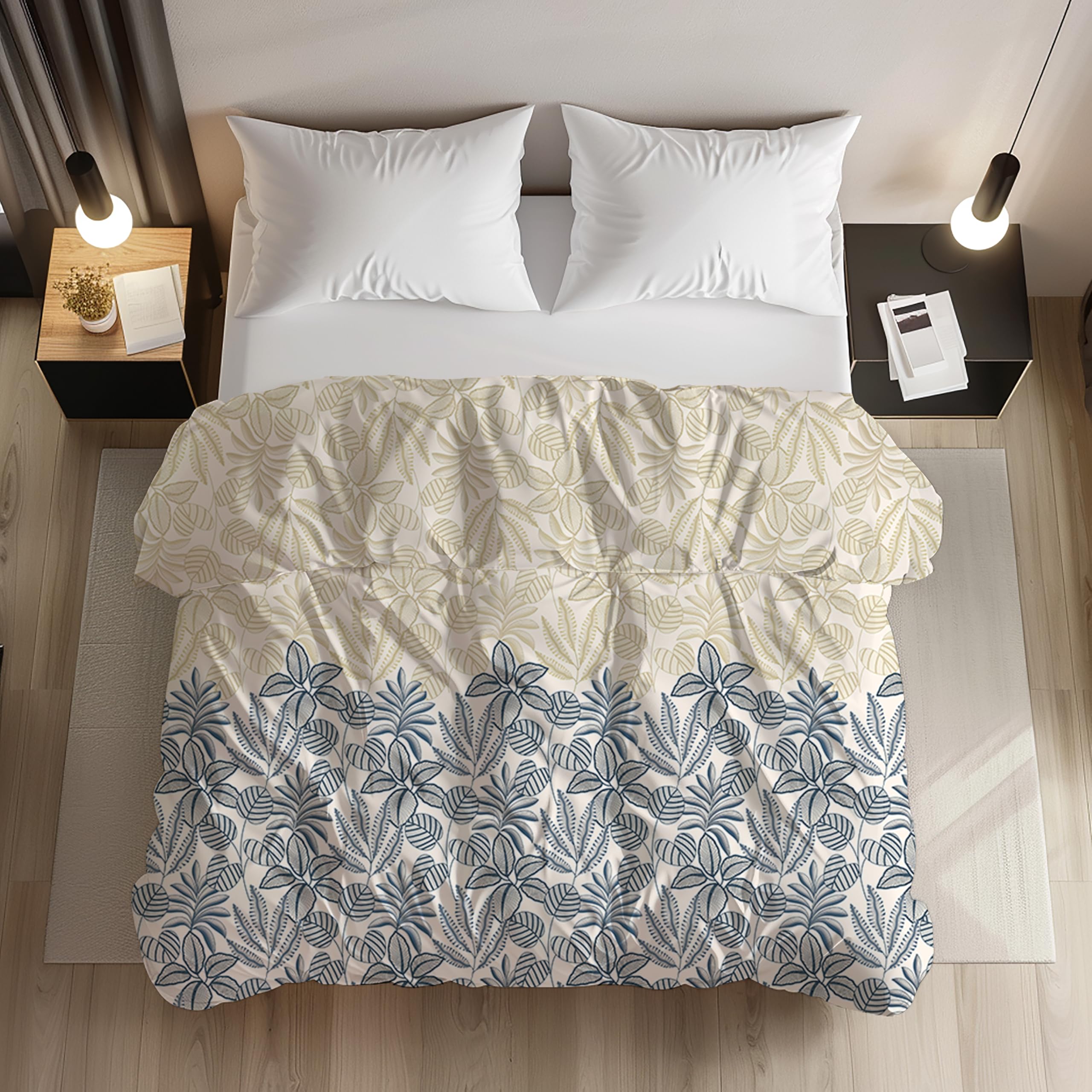 LOOMLYFE 200TC Premium Glace Cotton Duvet Cover/Comforter Cover/Rajai Cover/Blanket Cover/Quilt Cover for Double Bed with Zipper 90"x100" inches - BlueCoconut