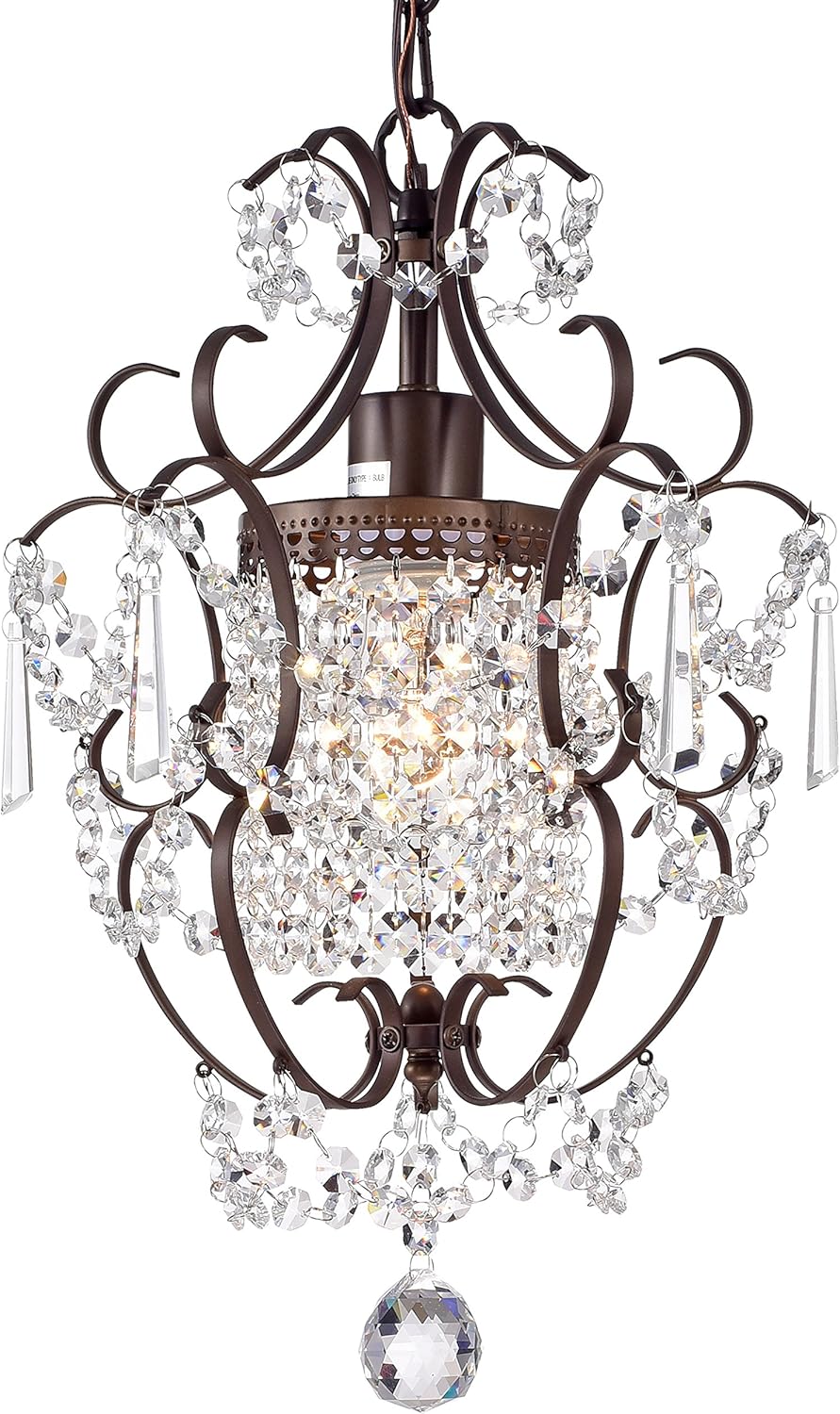 PAPAYA Crystal Chandelier Lighting ，Bronze Chandeliers D11``*H15.8`` with 39.4-Inch Adjustable Chain ，1 Light Modern Iron Ceiling Light Fixture，Mini Pendant lights for Girls Room Bedroom nursery