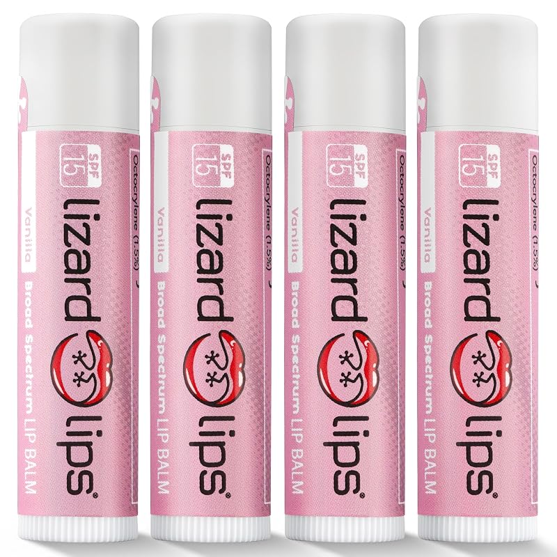 Bálsamo labial Lizard Lips Vanilla com designação técnica SPF 15, Pacote com 4