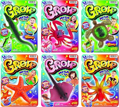 JA-RU Magic Grow Ocean Themed Water Animals 6 Packs Assorted Beach Life Theme Toys | Bulk Expanding Bath and Pool Toys for Kids. Sea Creatures Party Toys and Goodie Bags. 302-6A