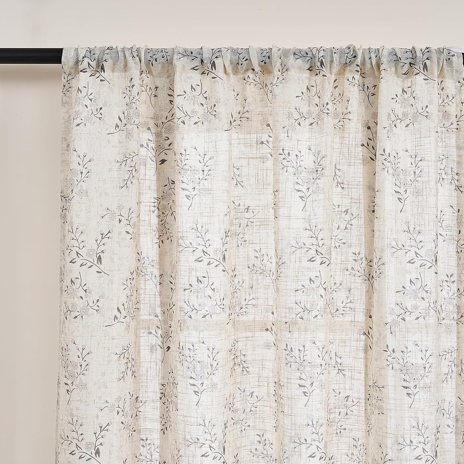 vctops Tie up Curtain Farmhouse Rustic Floral Printed Rod Pocket Window Valance Curtains Light Filtering Adjustable Ballon Window Treatment Panel for Kitchen Bedroom Living Room, 46"x63"