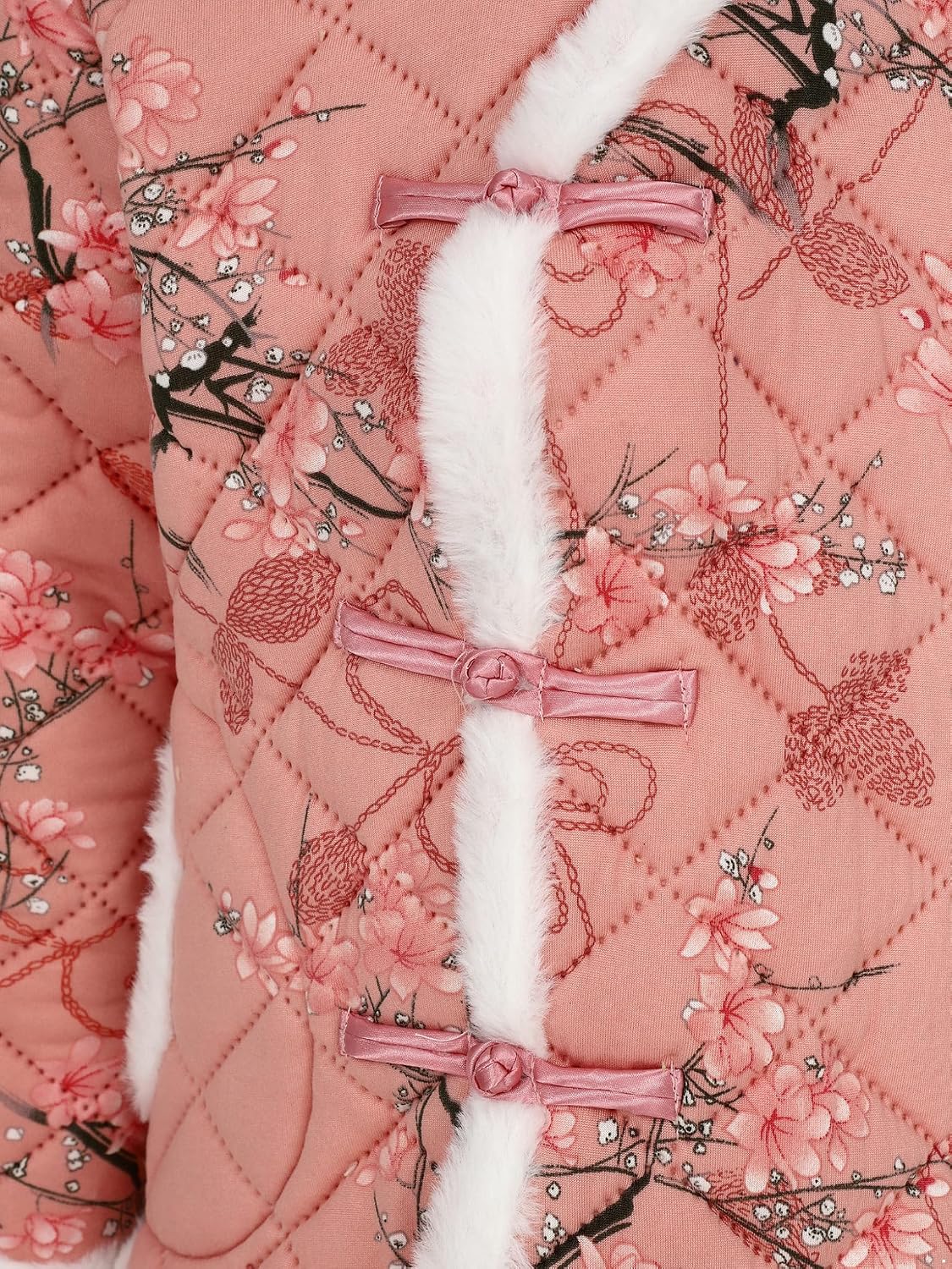 Kids Winter Coat Chinese Style Jacket for Girls Thick Fleece Long Sleeve Floral Embroidery Top
