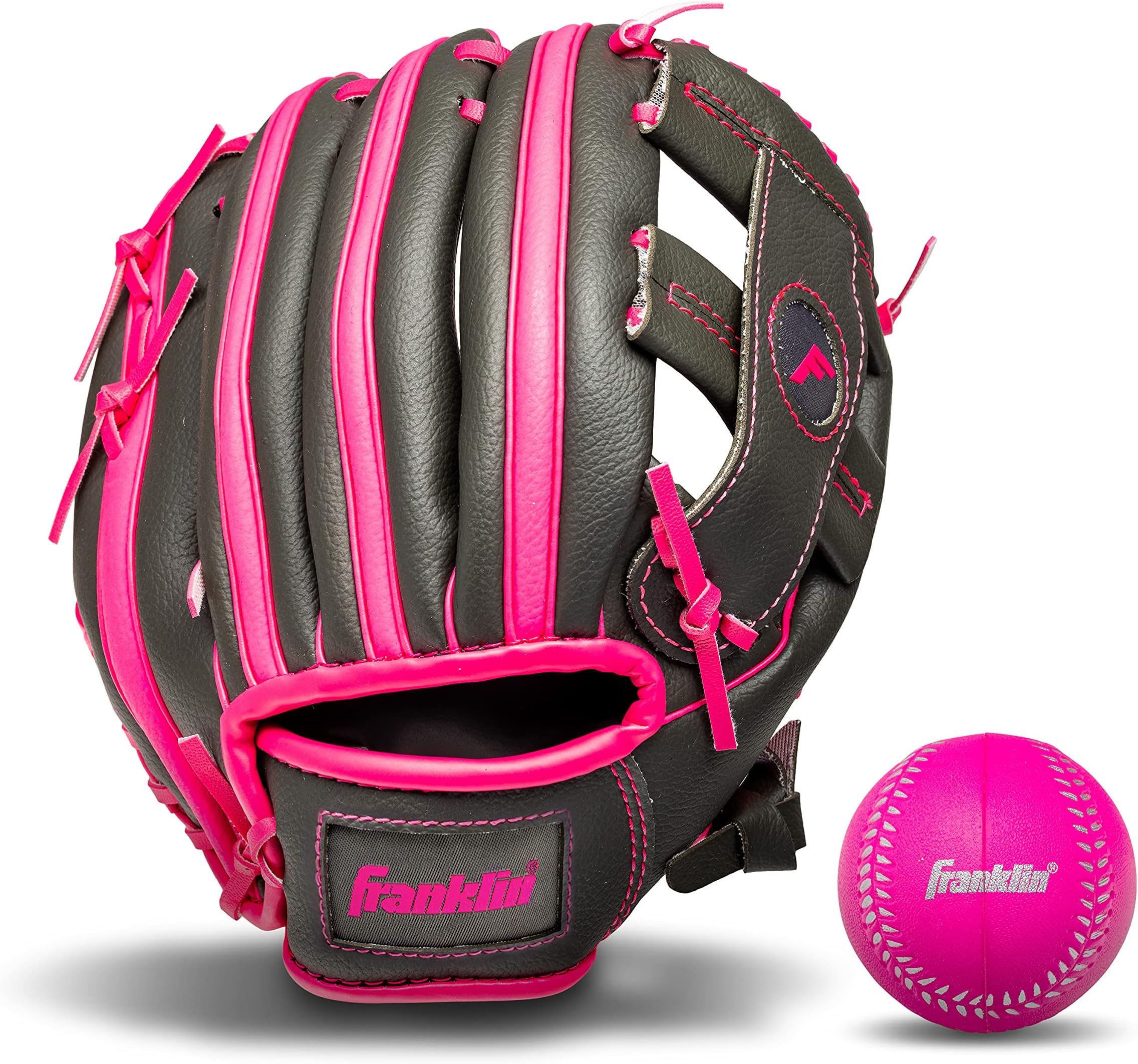 Teeball Glove - Left and Right Handed Youth Fielding Glove - Synthetic Leather Baseball Glove - Ready To Play Glove (RTP) - 9.5 Inch Right Hand Throw - Graphite/Pink with Ball