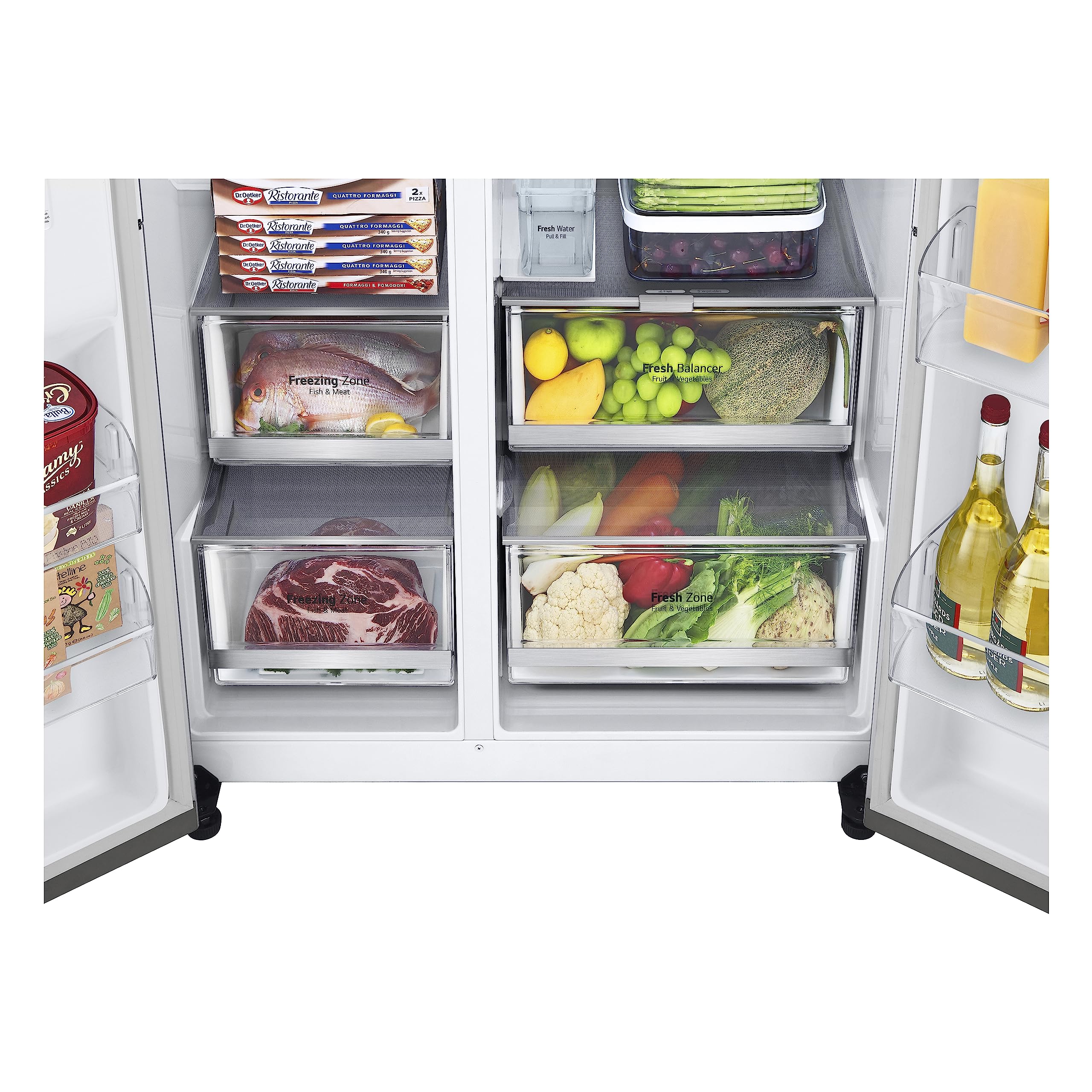 LG GSLV91MBAD Frigorifero Americano Side-by-Side, Classe D, Frigorifero No Frost, 635L, Wi-Fi, Door & Linear Cooling, Fresh Balancer, Dispenser senza allaccio, Igienizzazione UVnano, Acciaio