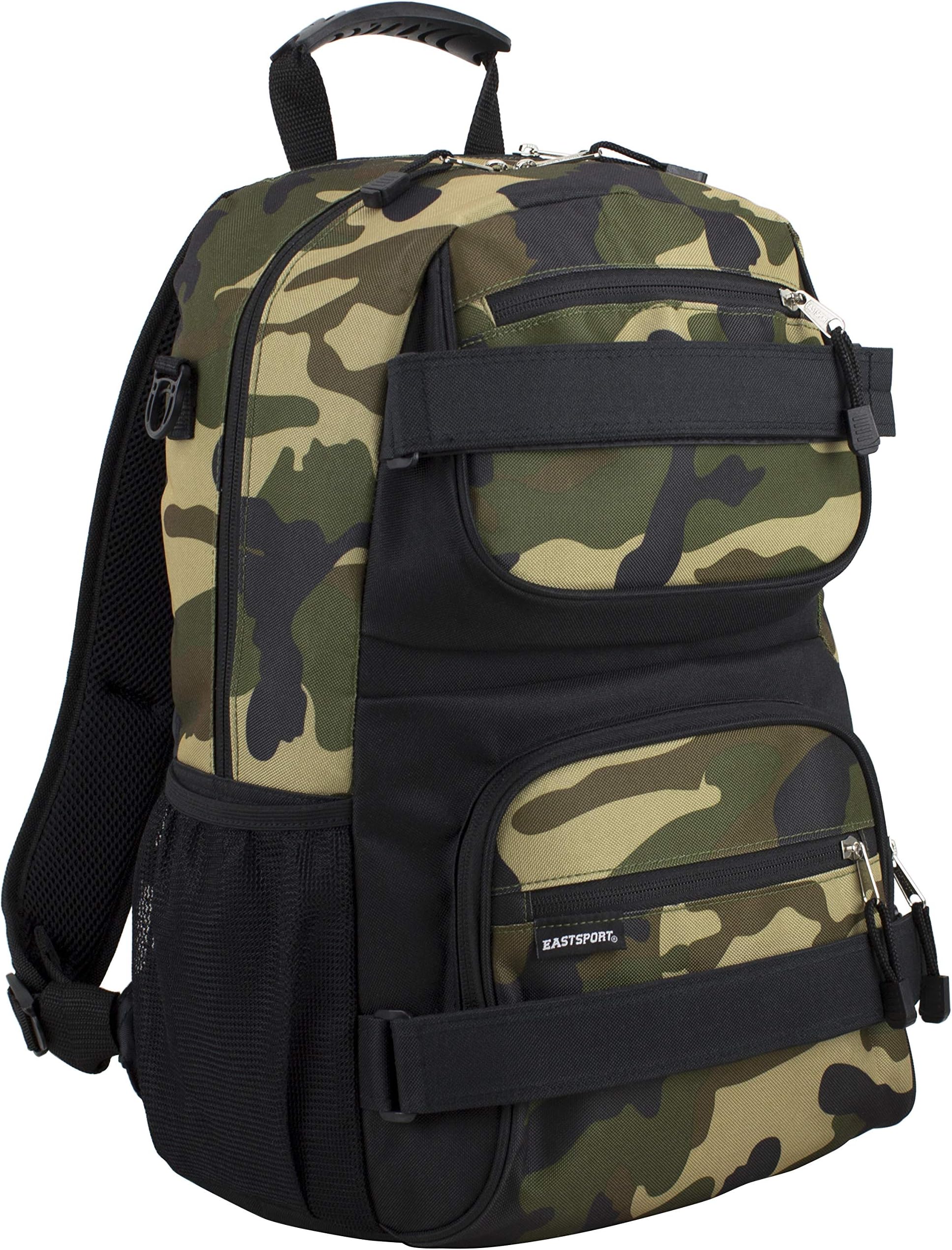 Eastsport Travel Skateboard Backpack Double Strap Laptop Bag Multi-Sport Design for Men and Women, Army Camo