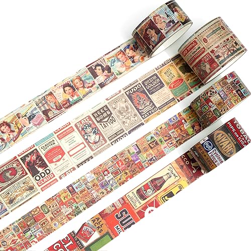 YUBBAEX Juego de 4 rollos de cinta washi vintage para arte, manualidades, diarios, planificadores, álbumes de recortes, envoltura (pósteres)