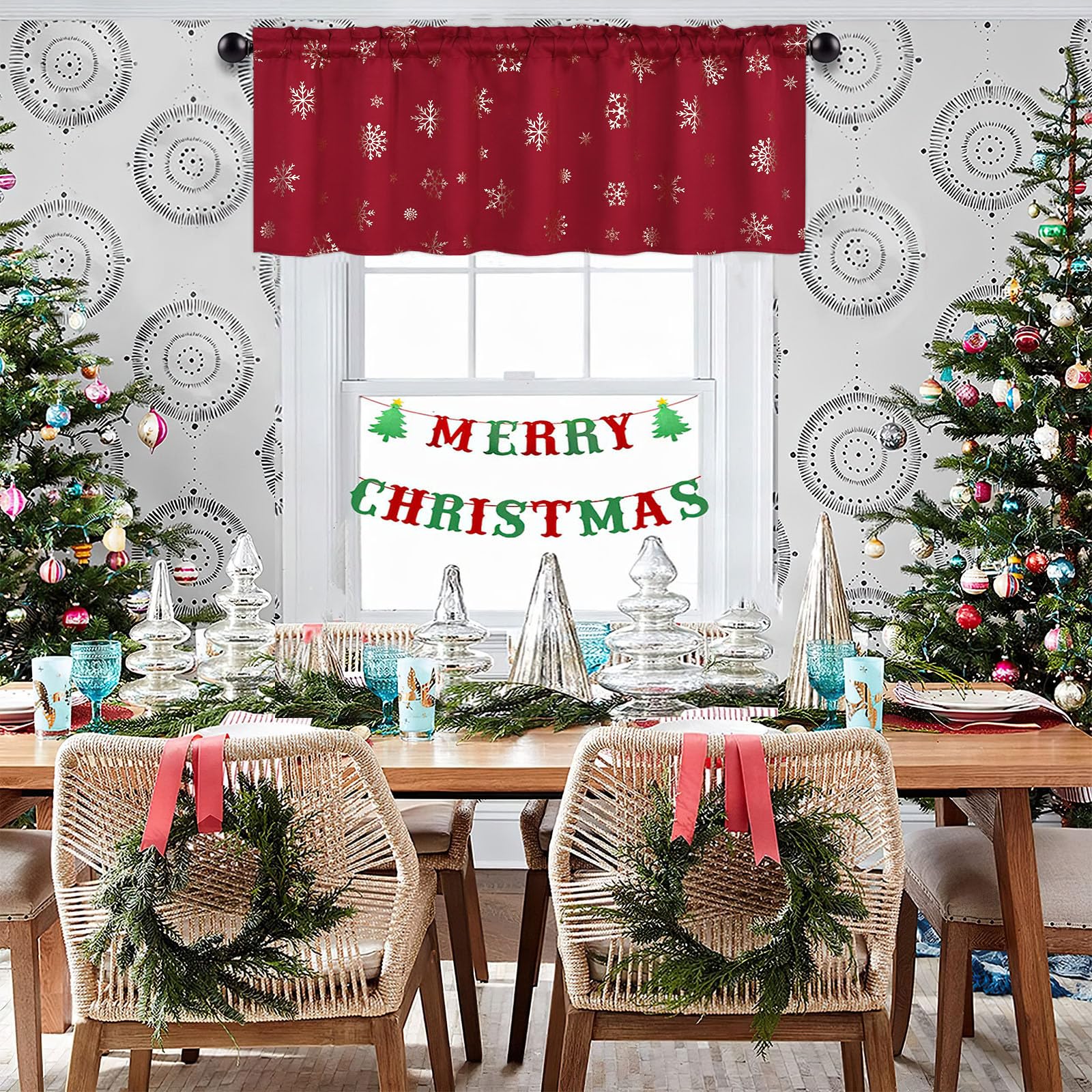 Rideaux De Cantonnière Merry Christmas Pour Fenêtres De Cuisine, Salon, Chambre à Coucher, Salle De Bain, 137,2 X 45,7 Cm, Rouge Vert