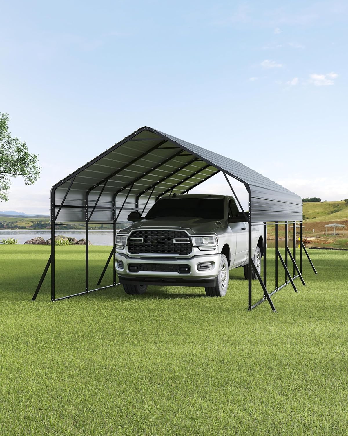 13x26 FT Heavy Duty Metal Carport Kit, Reinforced Frame with Anchors, for Trucks, Boats, RV, Tractor, 100MPH Wind & 35PSF Snow Rating, Easy Assembly