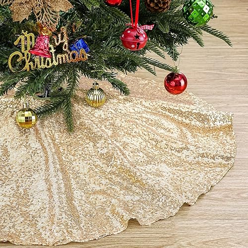 Miniatura 8 de Falda B-Cool de árbol, con lentejuelas brillantes, diseño de árbol de Navidad, color oro rosa con lentejuelas hechas a mano, para el hogar,