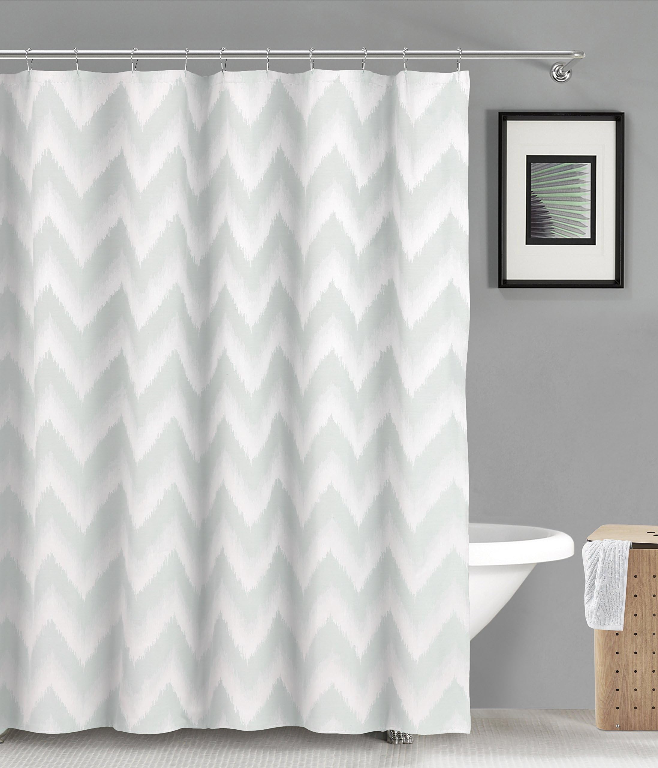 Duck River Textiles - Maia Chevron Striped Linen Textured Mildew Resistant Fabric Shower Curtain Liner For Bathroom Waterproof | Water Repellent & Antibacterial - Assorted Colors - (70 X 72 Inch - Seafoam Green & Beige)