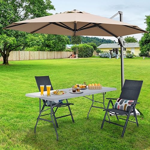 Miniatura 7 de GYMAX Mesas plegables de 6 pies, mesa de campamento portátil ligera con asa de transporte, fácil de plegar para interiores y exteriores, mesa