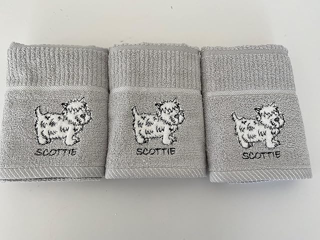 Riggs 100% Cotton 3 Pack 'Scottie' Dog Design Kitchen Hand Tea Towels in Grey