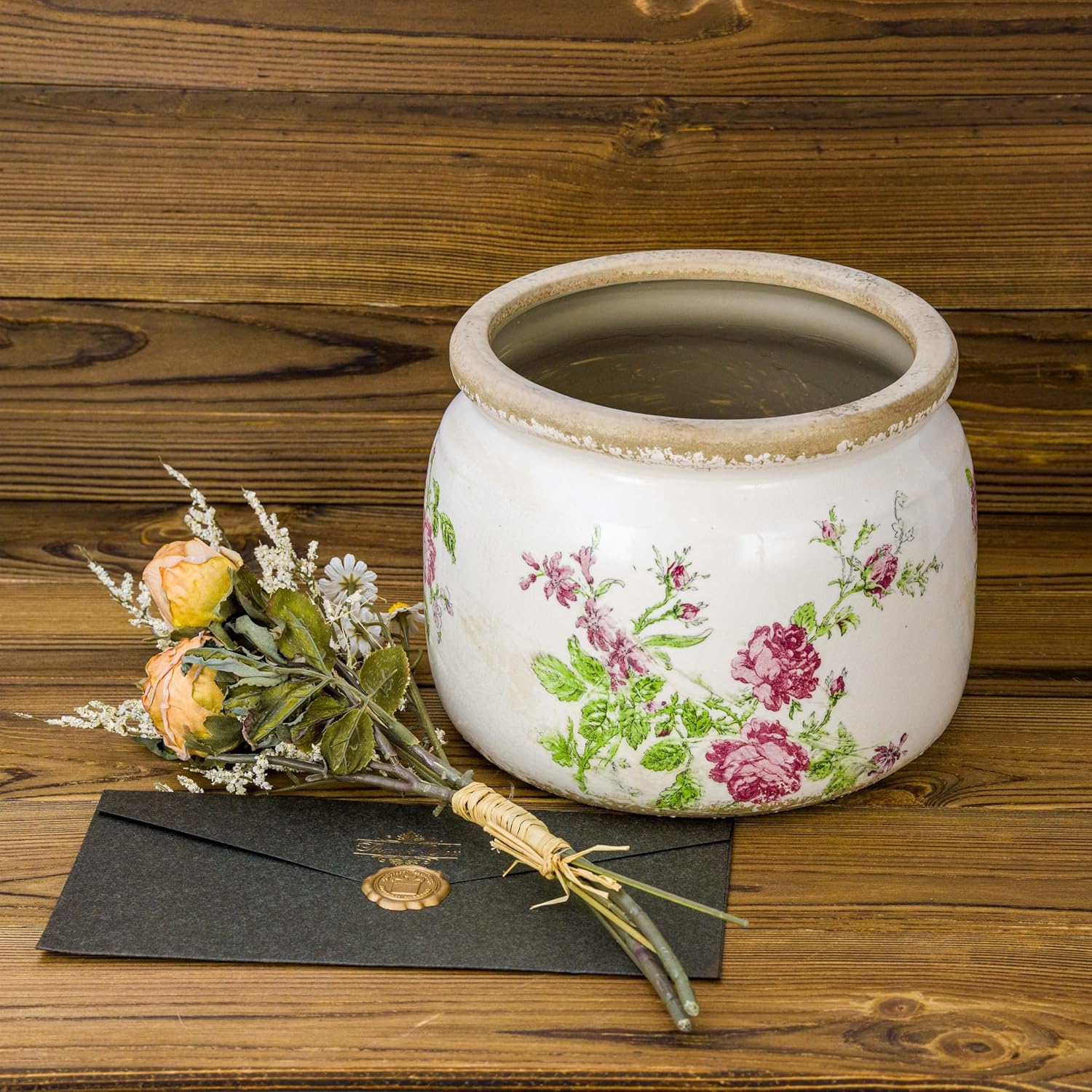 Dosayes Large Ceramic Pot for Planters, Ice Crack Glazed Flower Pot with Drainage Holes,5.91inch Vintage Planters for Indoor and Outdoor (Pink)