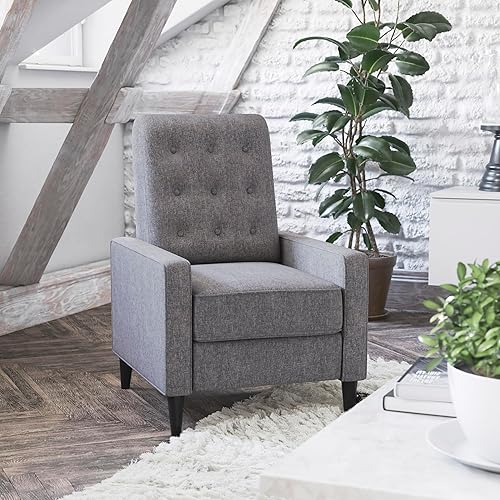 Miniatura 2 de Flash Furniture Ezra Ezra - Sillón reclinable pushback, tapicería moderna de tela gris de mediados de siglo, parte trasera con botones, uso