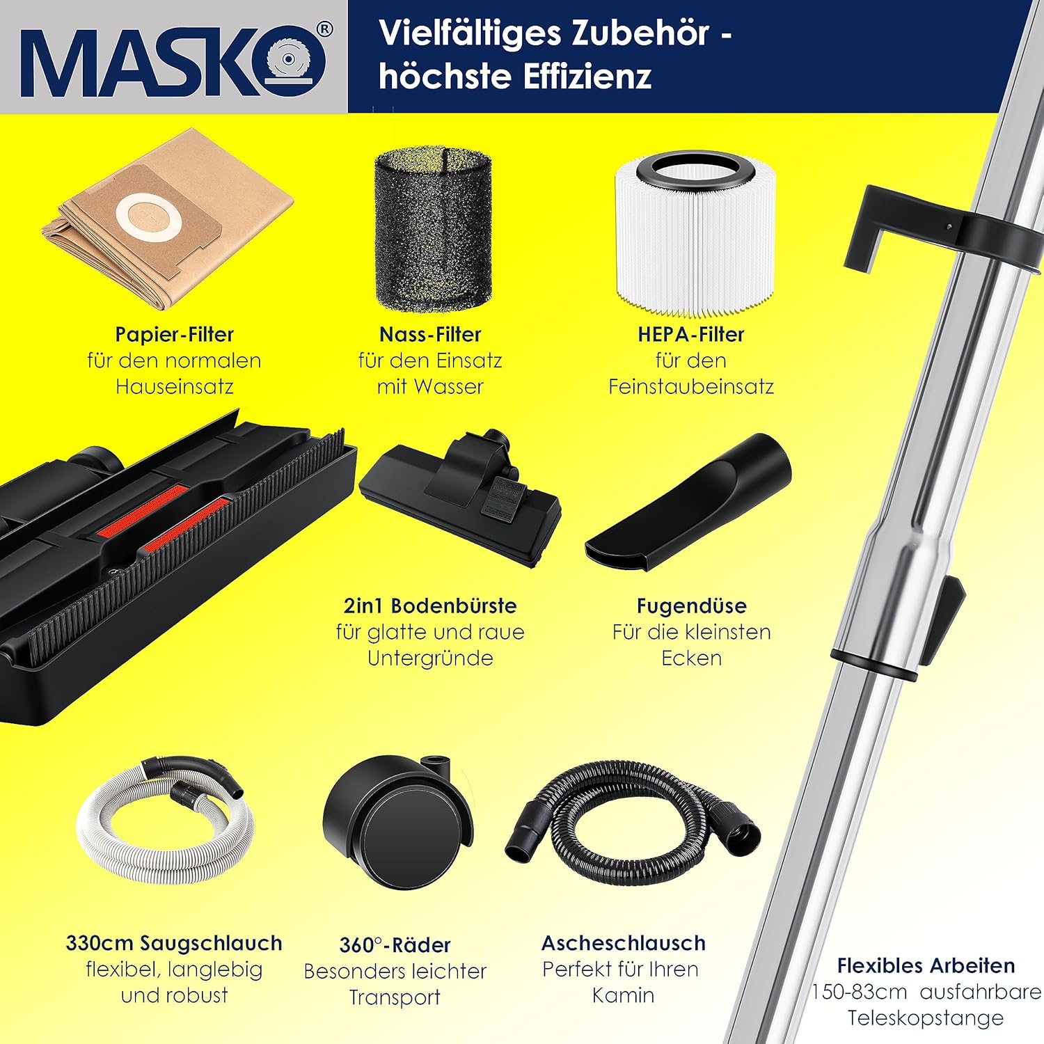 Various accessories and filters for MASKO vacuum cleaner