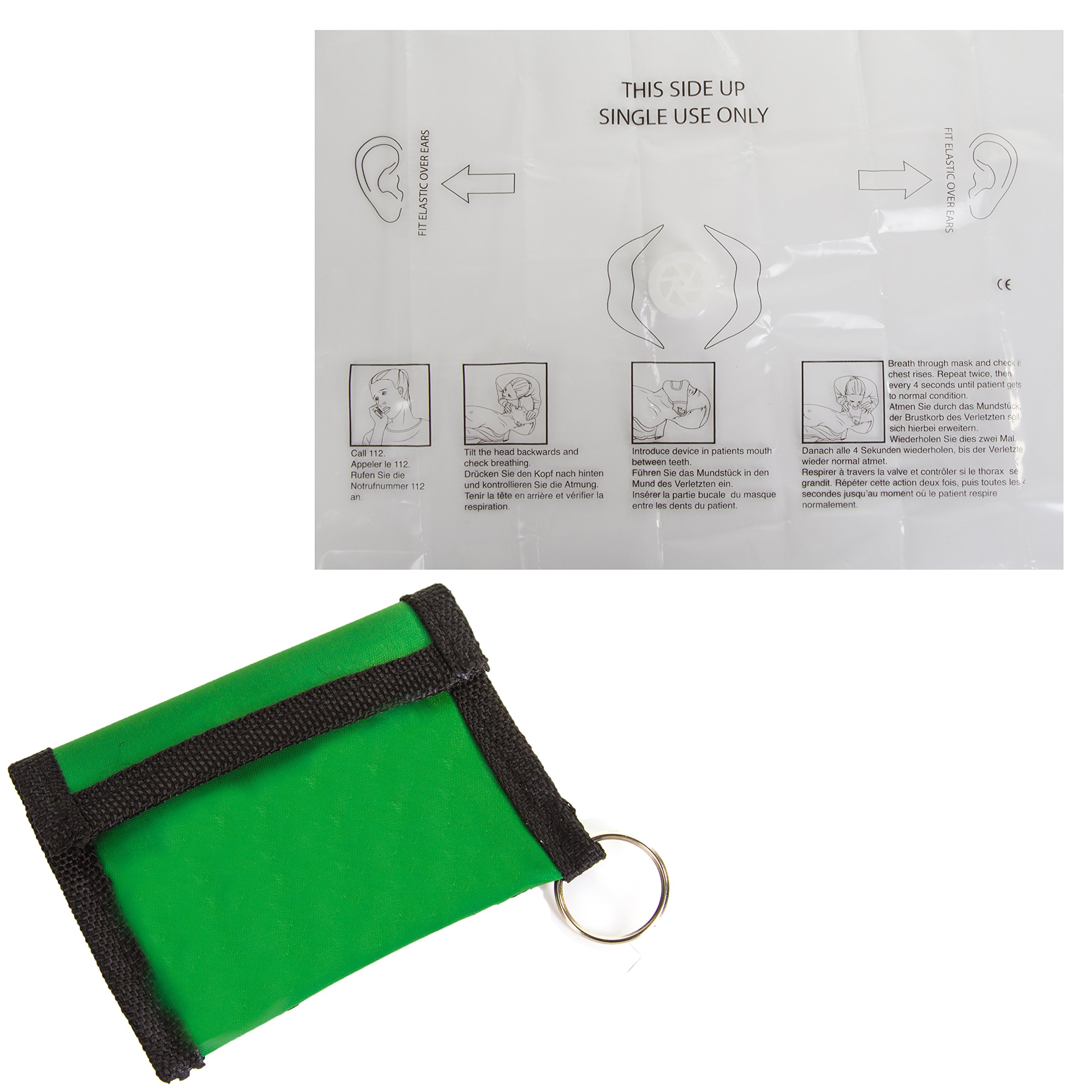 2X CPR Resuscitator Masks - Pouch Fits On Keyrings & Chains - Mouth to Mouth First Aid Face Shields