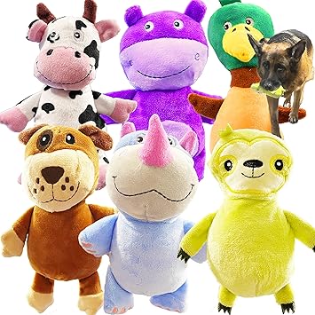 Jalousie 6 Pack Dog Squeaky Toys Dog Chew Toys Animal Character Dog Plush Toys for Fetch Toss Interactive Play Durable