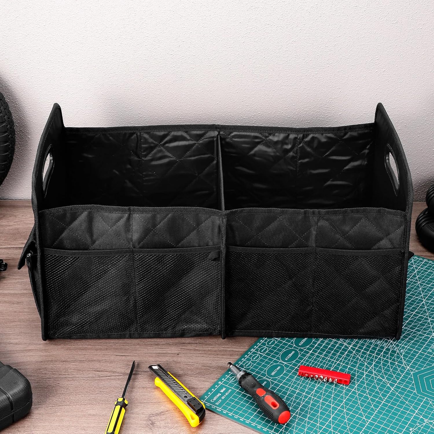 Car Trunk Organizer Suv Trunk Storage Box with Multi Compartments and Sturdy Straps for Vehicle Cargo Management