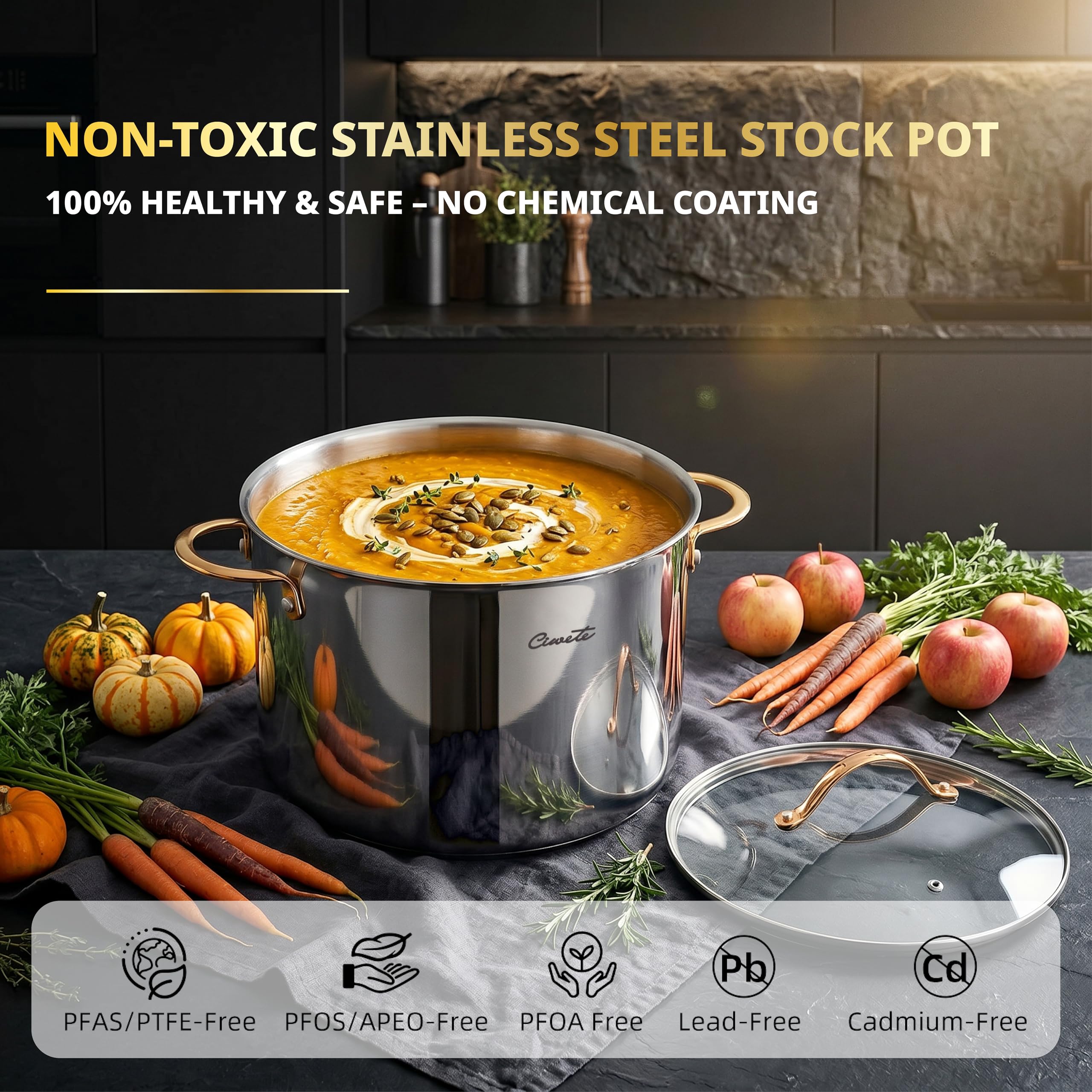 Ciwete Stock Pot 20 Quart, 3 Ply Stainless Steel Stock Pot with