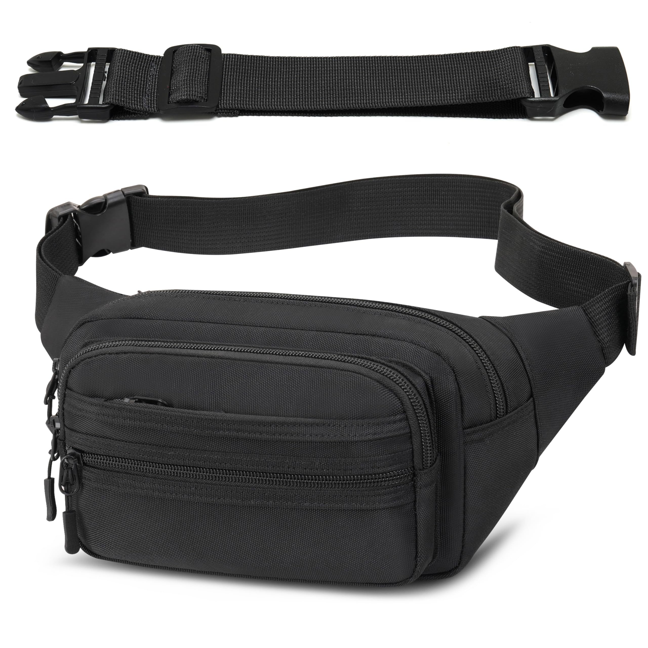 Sac Banane Taille Homme Femme Ville Sacs Banane Unisexe avec Ceinture allongée de 30 cm et Poches à 6 Fermetures à glissière Ceinture réglable pour la randonnée d'entraînement en Plein air