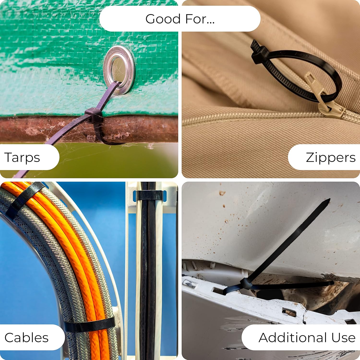 Bolt Dropper 4", 6", 8", 12" Black Cable Zip Ties Assortment (400 Pack, 100 each size) - 40lbs Tensile Strength - Self-Locking Premium Nylon Cable Wire Ties for Indoor and Outdoor by Bolt Dropper