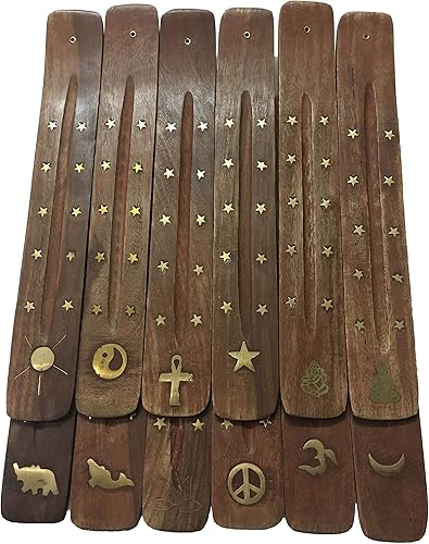 Miniatura 2 de Vrinda Soporte de incienso de madera hecho a mano con diseño de incrustaciones surtidas, quemador de incienso, ideal para aromaterapia, meditación,