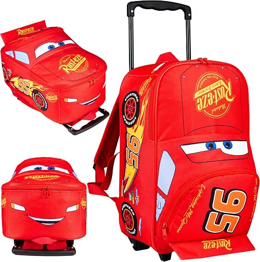 Get Trend Disney Cars Lightning McQueen Carry-On Luggage with Wheels & Telescopic Handle for Kids 16”– 25L, Lightweight Travel Bag for Boys & Girls, Trips & Vacation Gifts