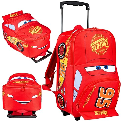 Disney Cars Rolling Suitcase for Kids Lightning McQueen Carry On Luggage with Wheels and Handle Lightweight Travel Bag Gifts for Kids