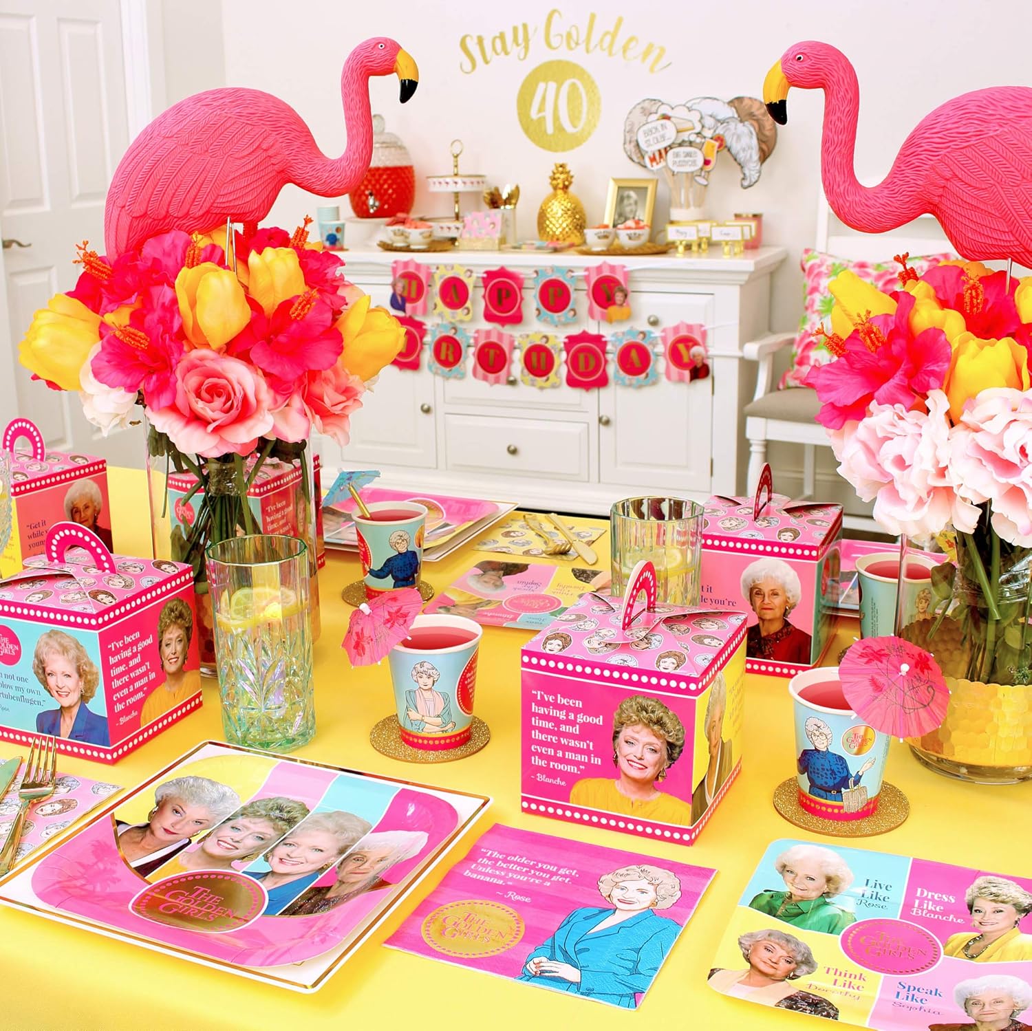 Golden Girls Party Supplies (Standard for 16) Golden Birthday Party Pack, 83 Piece Set, by Prime Party : Home & Kitchen