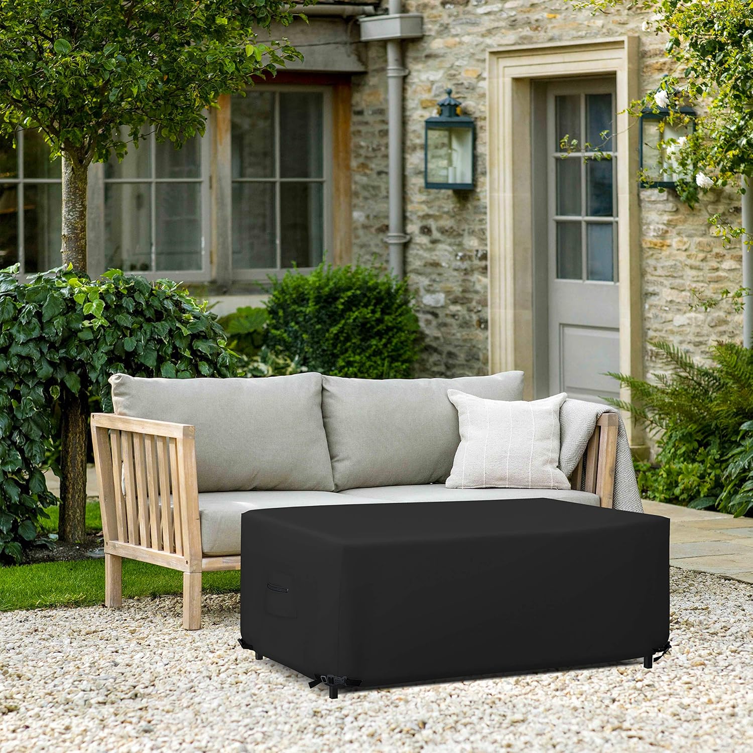 Rectangular / Oval Outdoor Table Cover 18 Oz Waterproof - Rectangle Table Cover with 100% Weather Resistant - With Air Pocket and Drawstrap for Snug Fit (108" W x 50" D x 24" H, Black)