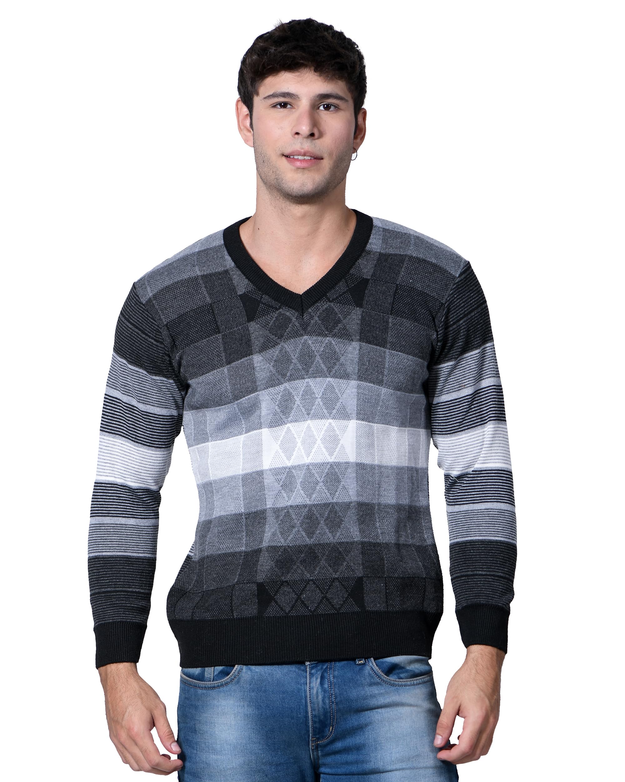 Men's Woolen V-Neck Printed Design Pullover Heavy Rainbow Fabric Winter Wear Pure Wool Sweaters for Men Fully Warm Pullover Free Size-picture-38