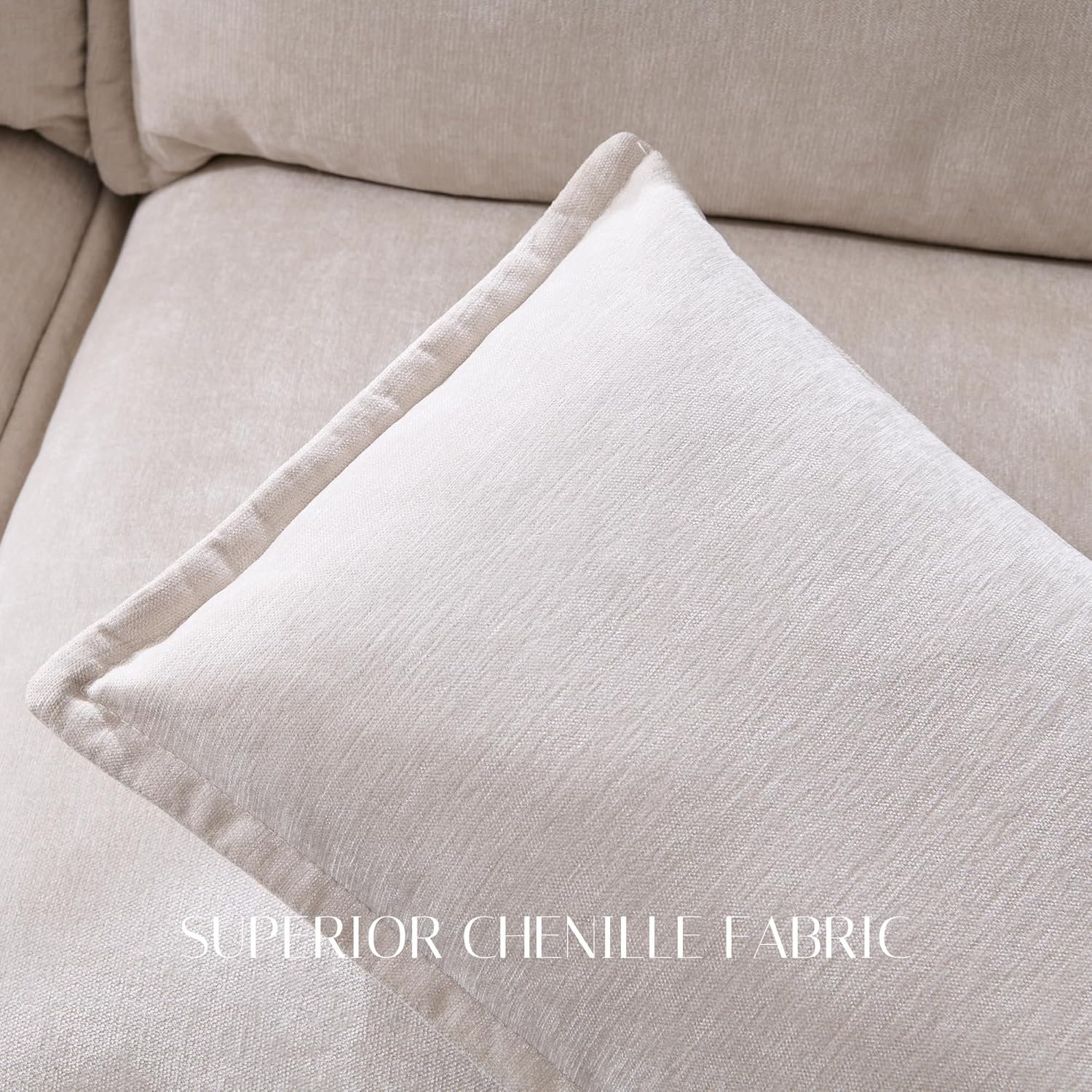 85.83" Sectional Couches for Living Room, Cloud Couch Sectional with Large Storage Ottoman, U-Shape Modular Sectional Sofa with 5 Seater Chenille Sofa and Pillow for Apartment, Bedroom, Beige - Image 5