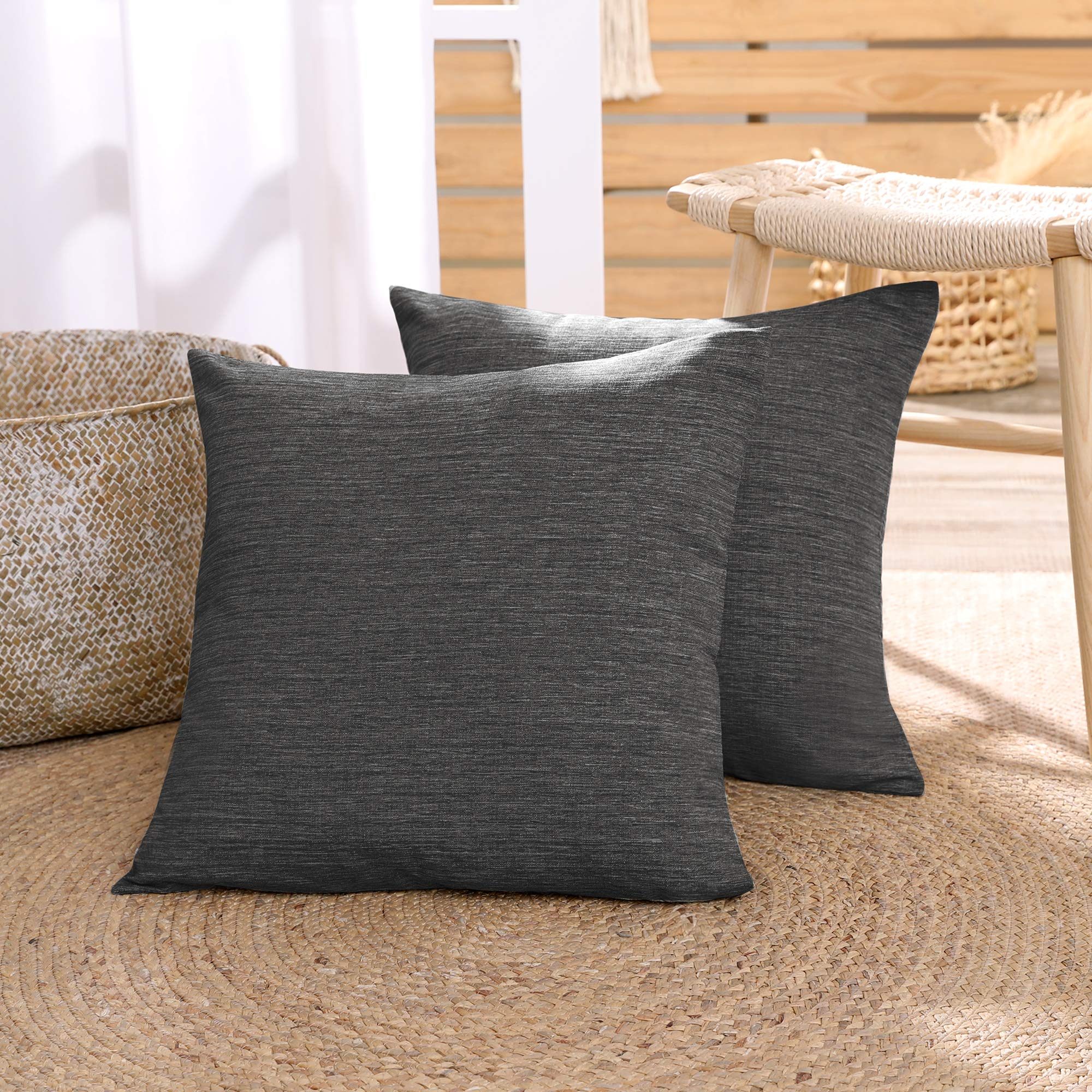 Deconovo Set of 2 Super Soft Faux Linen Square Cushion Covers Throw Pillow Covers Plain Cushion Covers for Bedroom Charcoal 16"x16"(40cmx40cm)