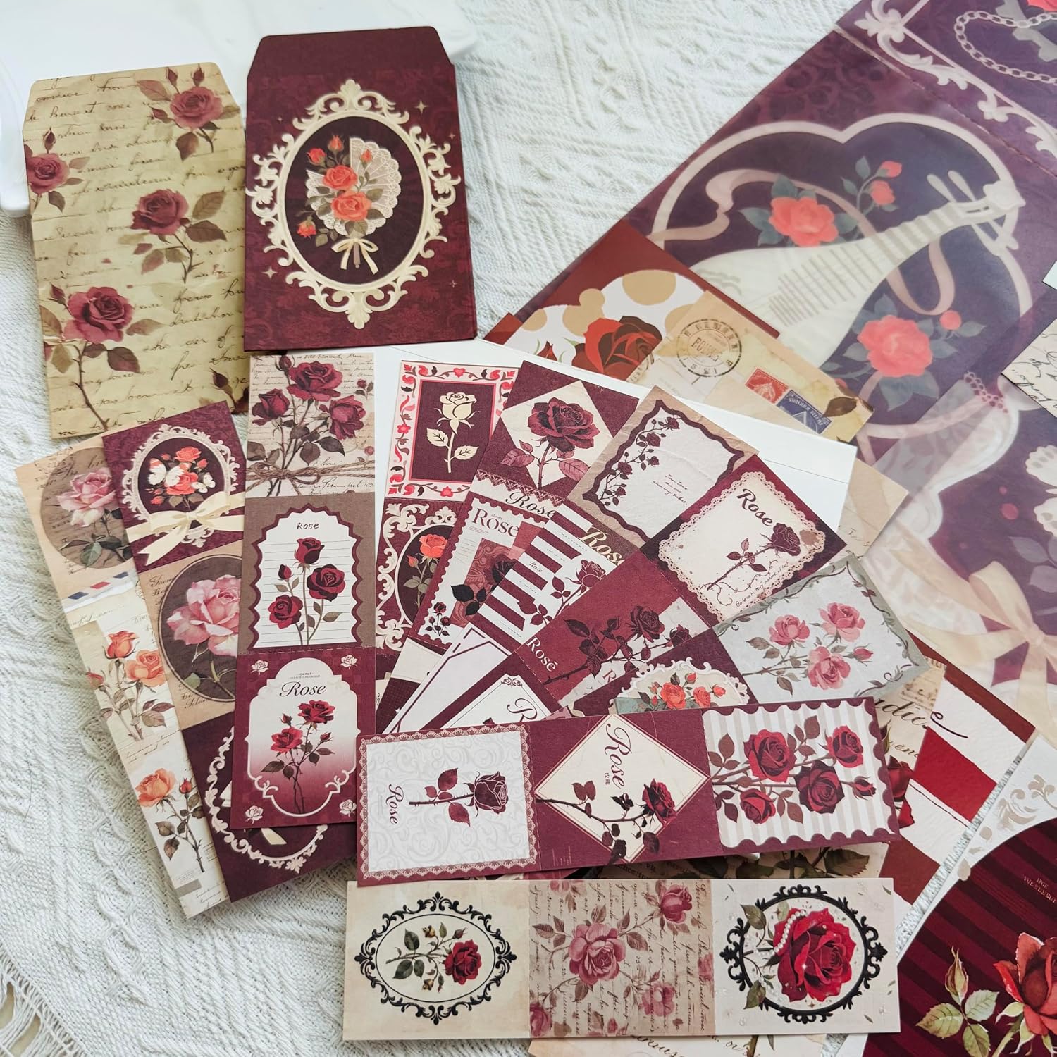 Rose Botanical Bullet Junk Journal Kit, Red Aesthetic Scrapbooking Supplies