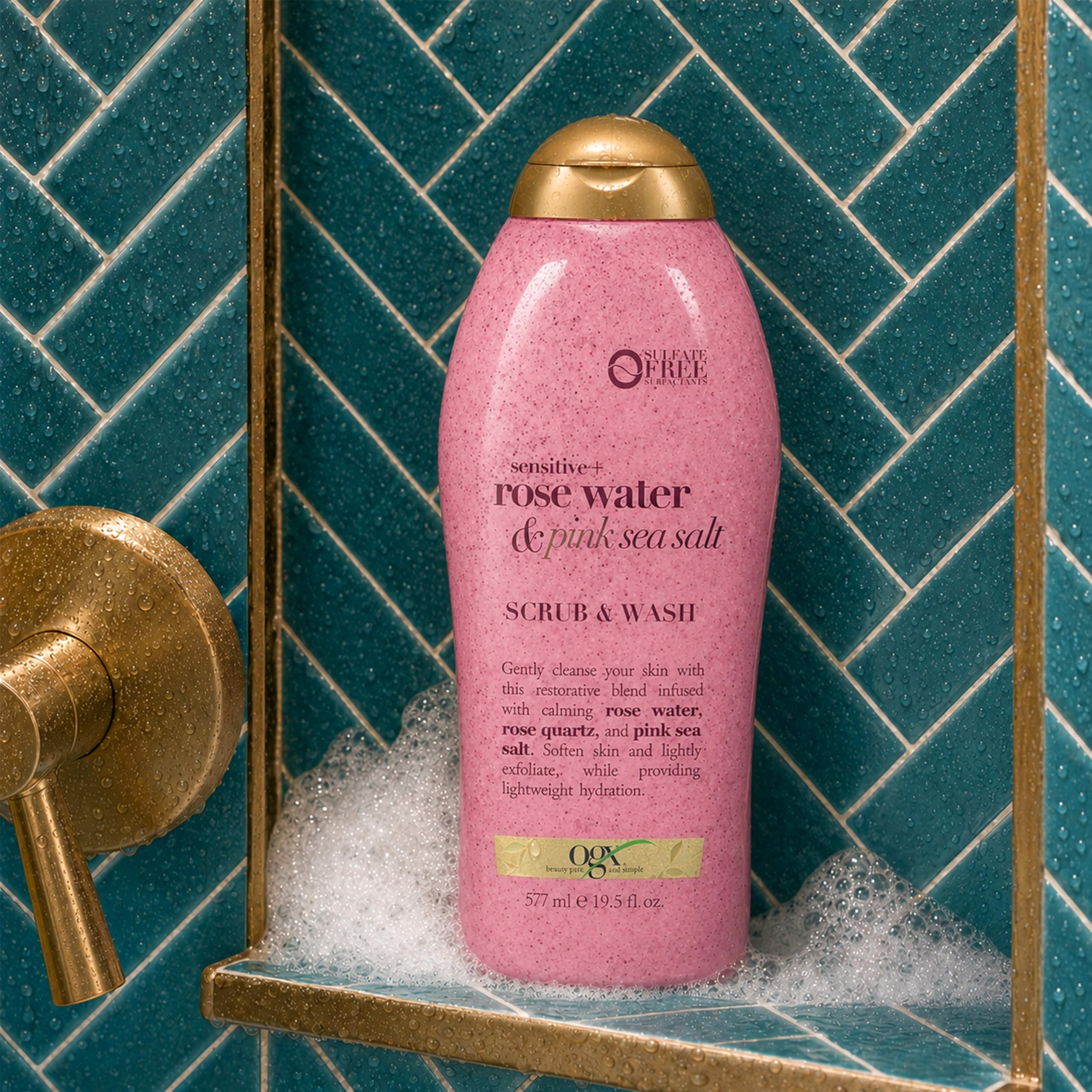 OGX Pembe Deniz Tuzu ve Gül Suyu Nazik Yatıştırıcı Vücut Fırçalama, Hafif Eksfoliye Vücut Yıkama, Sülfat İçermez, 19,5 Ounce, 1,0 Sayısı