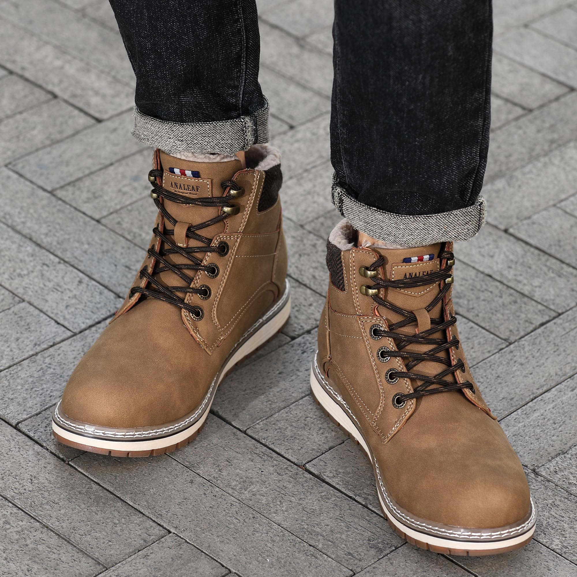 ANALEAF Herren Winterschuhe Warm Winterstiefel Draussen Schneestiefel | Rutschfeste Profilsohle, warmes Isolierfutter , ideal bei Eis, Schnee und im Winter-Outdoor-Einsatz