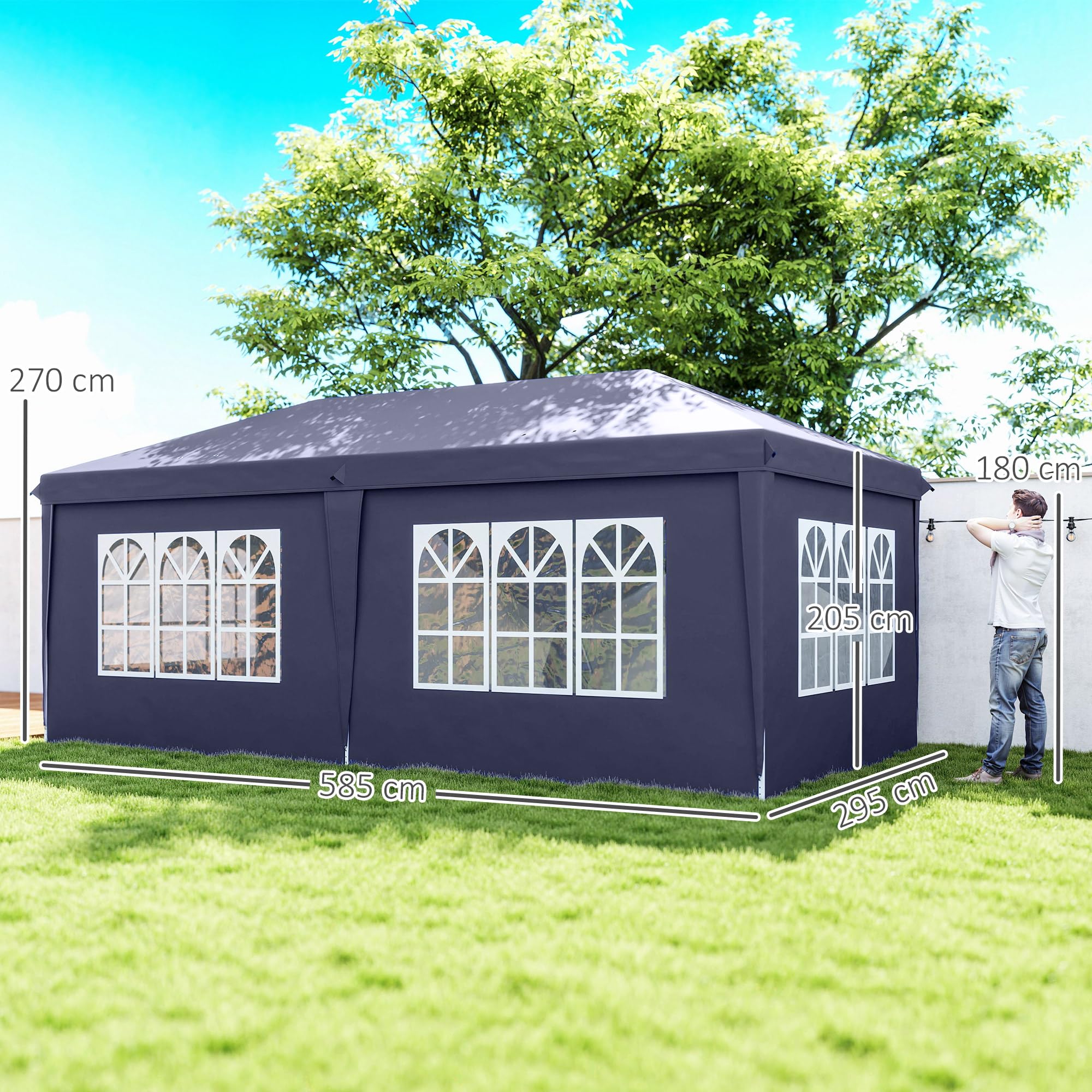 Outsunny Gazebo Pieghevole 6x3 m Pop Up con Finestre e Pannelli Laterali, 2 Porte, Borsa da Trasporto, per Esterno, Blu
