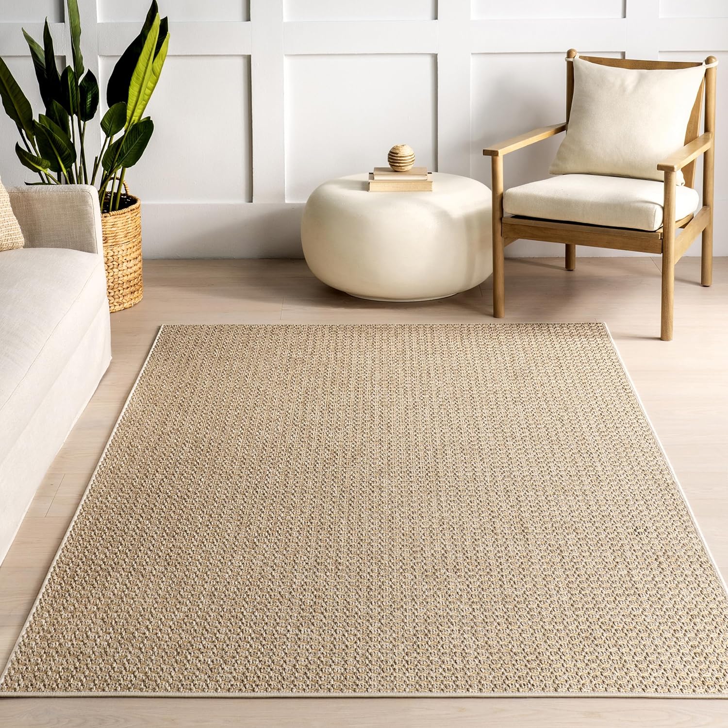 Beige Geometric Indoor/Outdoor Area Rug, 5' x 8'