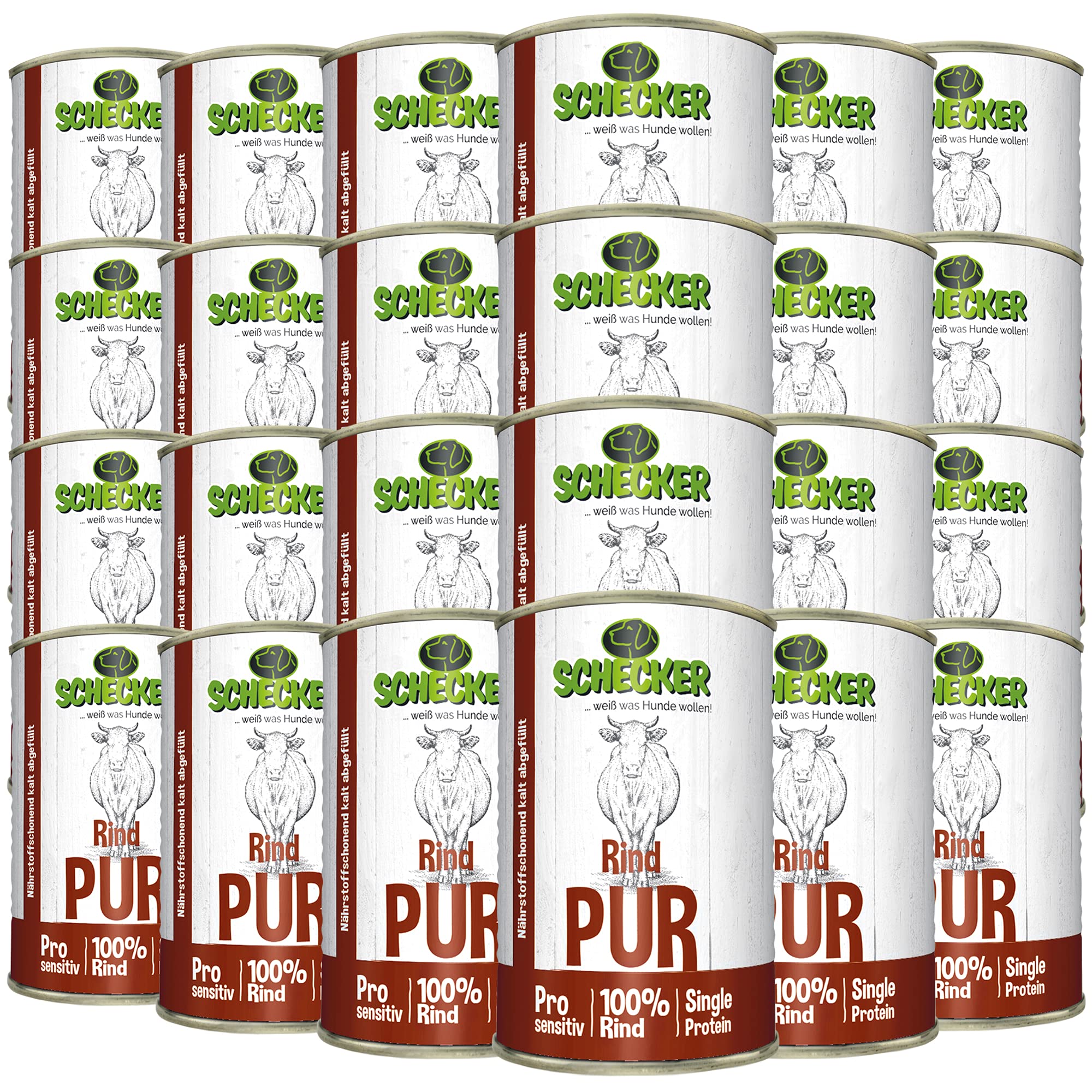 Schecker Nassfutter - 100% Rind PUR - Hundefutter - 24 x 410g - getreidefrei - glutenfrei - ohne Zusatzstoffe