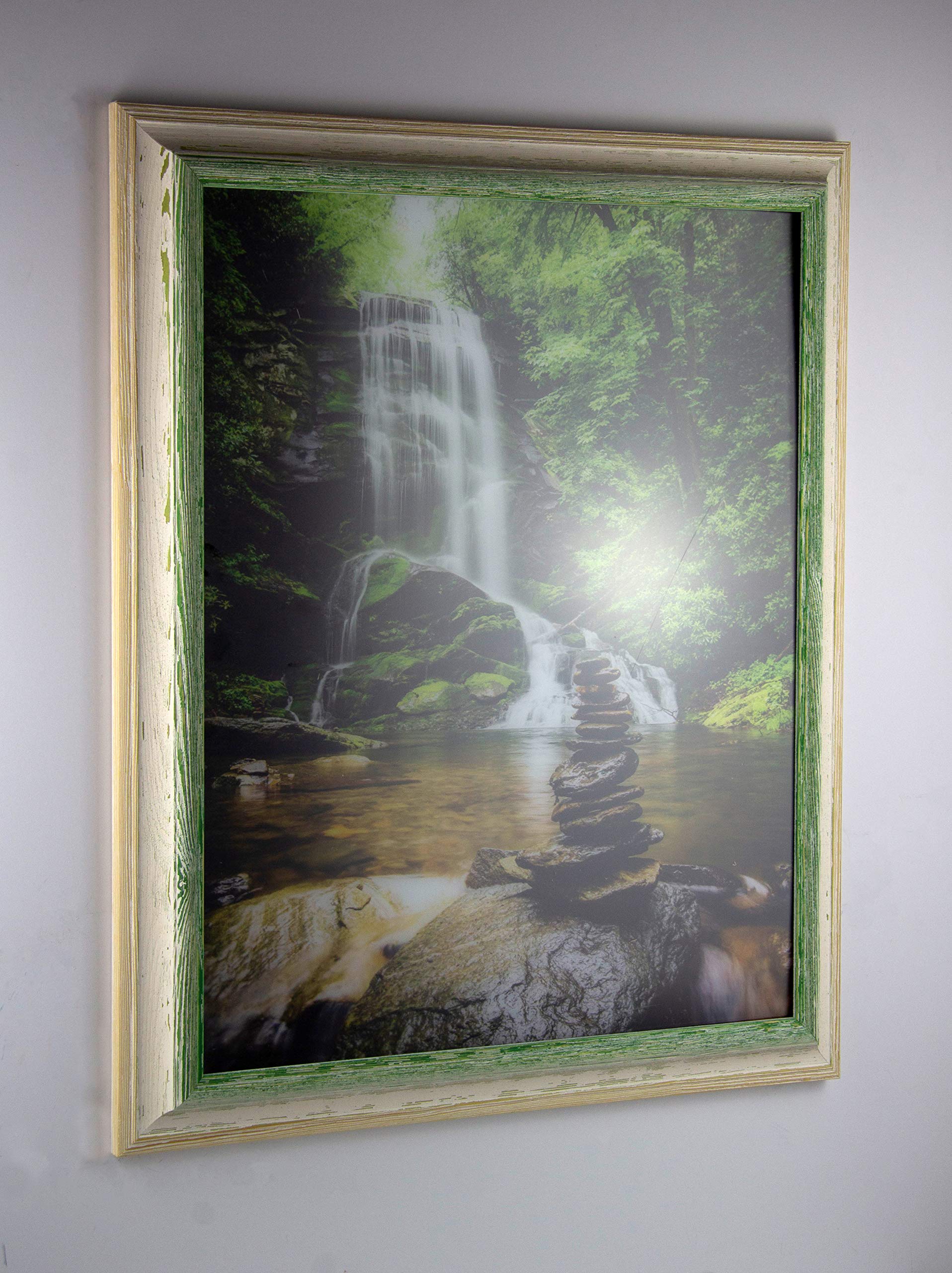 myposterframe Bilderrahmen 40 x 50 cm Artemis Echtholz zweifarbig Grün Weiß Vintage mit Kunstglas klar 1 mm