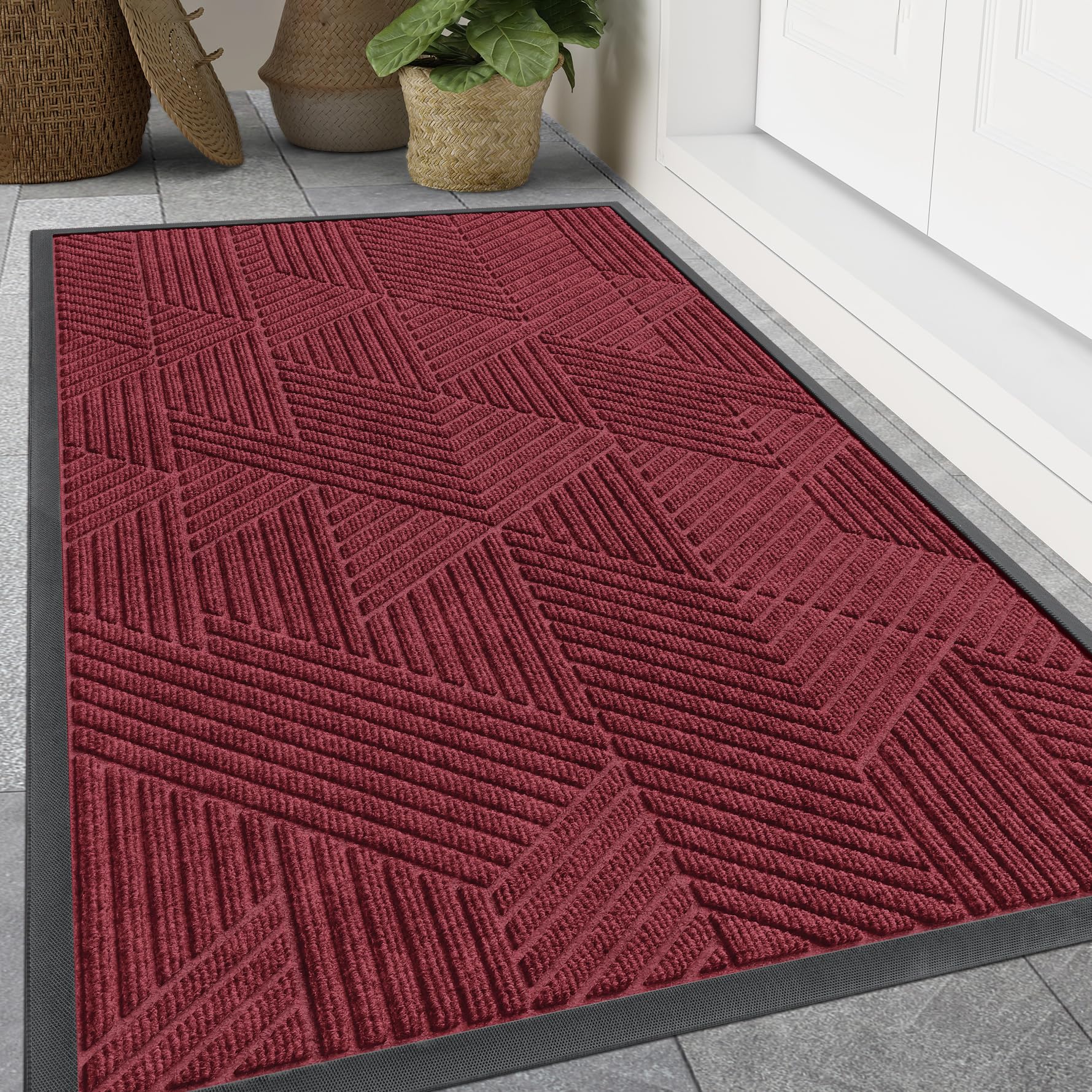 Smiry Front Door Mat Outside Entrance, Low Profile Rubber Doormat, 47x32