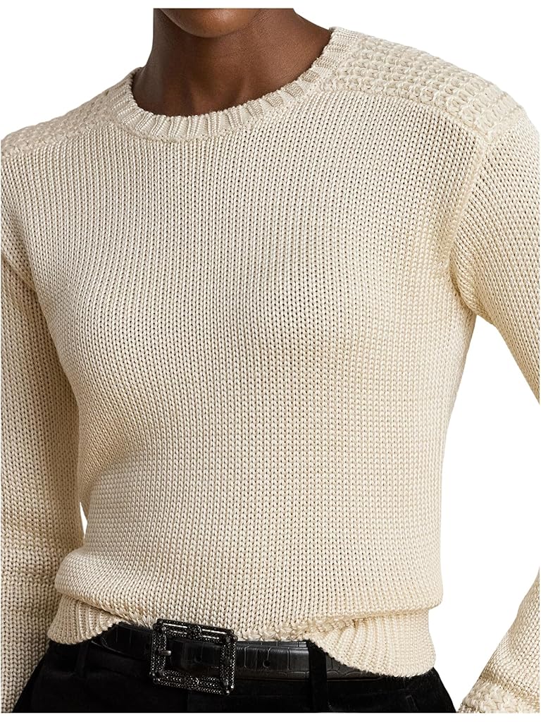 Bone Lauren Ralph Lauren Cotton-Blend Crewneck Sweater