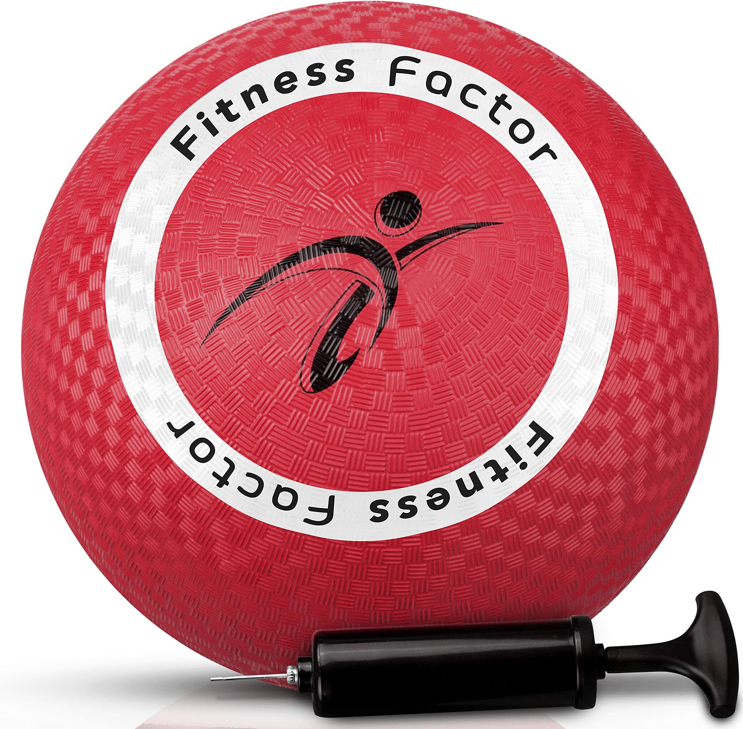 Fitness Factor Playground Kickball with Air Pump for Inflatable, Perfect Rubber Bouncy Dodgeball for Indoor, Outdoor Ball Games, Official Size Four Square Ball and Handball for Kids 10 Inch