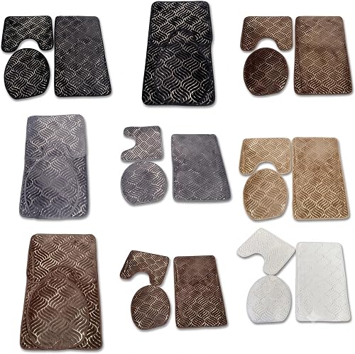 SMTE 3-Piece Wave Texture Embossed Bathroom Mat Set - Assorted Colours