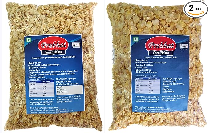 Prabhat Jowar Flakes & Corn Flakes, 2 x 500 g