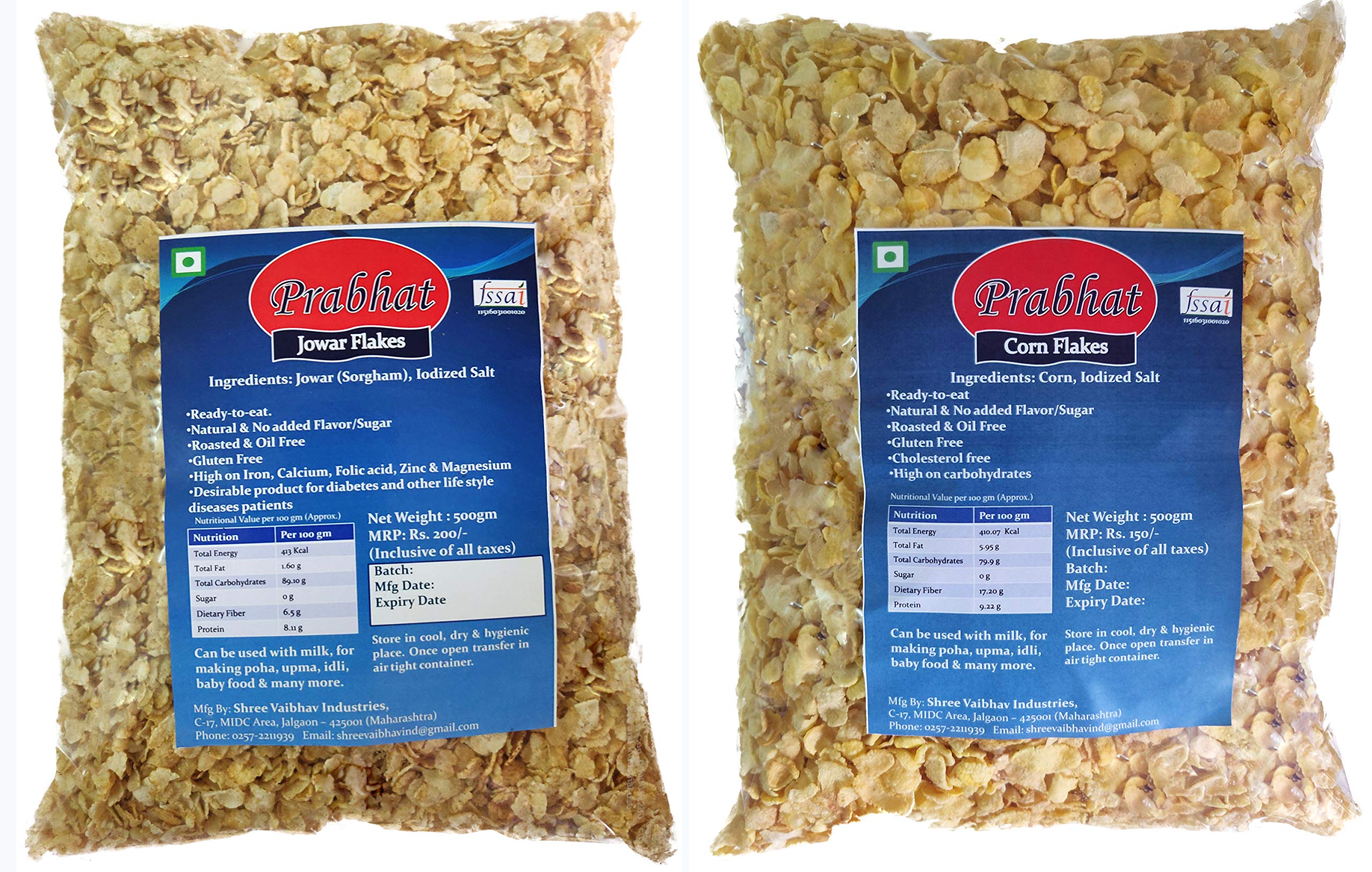 Prabhat Flakes - Jowar Flakes & Corn Flakes - 500 gm Each ( Total - 1 kg) (B07J457HWB) Amazon Price History, Amazon Price Tracker