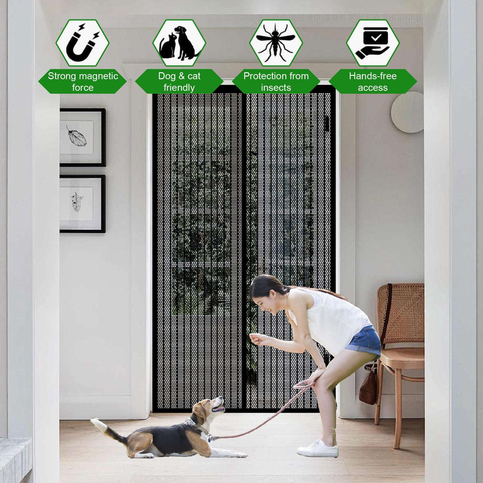 Zanzariera Magnetica per Porte Finestre 127 x 230 cm Zanzariera Magnetica Nero Chiusura Automatica, Facile Installazione Senza Fori per Balcone Soggiorno, Nero