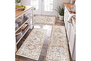 Pauwer Boho Kitchen Rugs Sets of 3 Non-Slip Rubber Mats for Floor