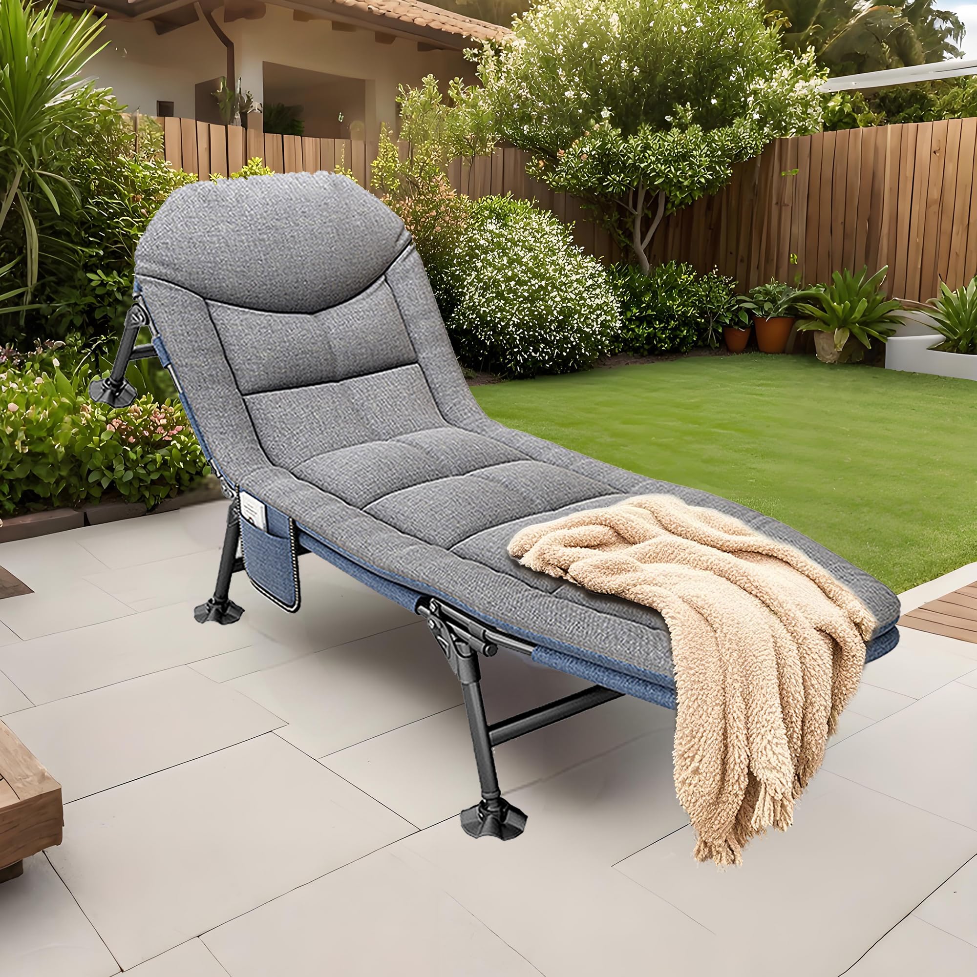 Lettino da campeggio pieghevole XXL – Lettino da campeggio extra largo 190 x 65 x 30 cm, pieghevole leggero – Lettino da giardino regolabile in 5 posizioni, schienale alla carpa per esterni, interni